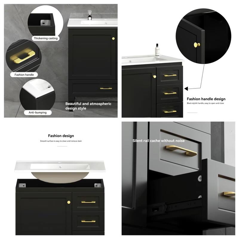 30" Bathroom Vanity Abundant Storage Cabinet -1 Soft Close Doors and 3 Drawer