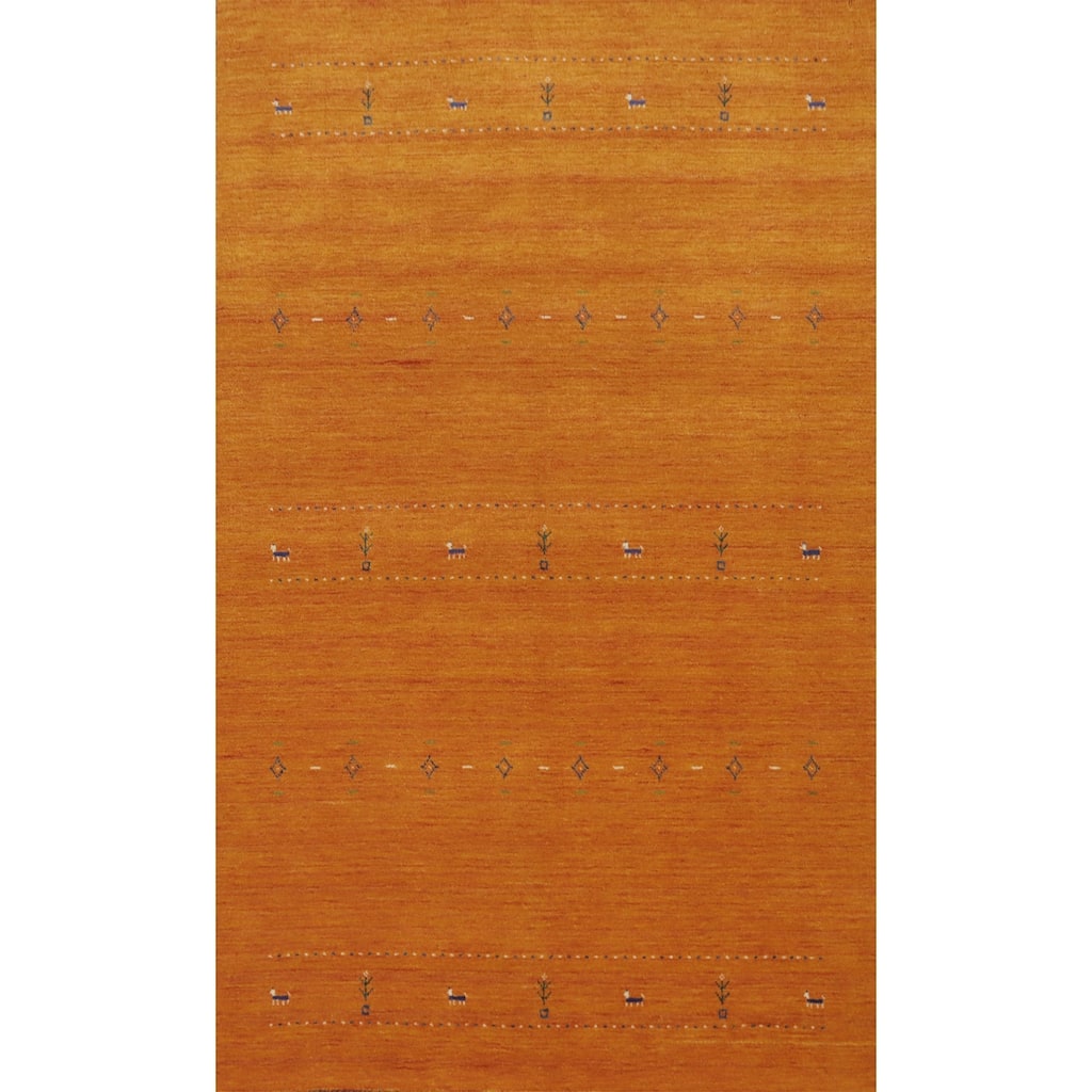 Hand Knotted Oriental 100% Wool Carpet Tribal Animal Pictorial Oranges & Rust Gabbeh Area Rug - 7' 10'' X 4' 11''