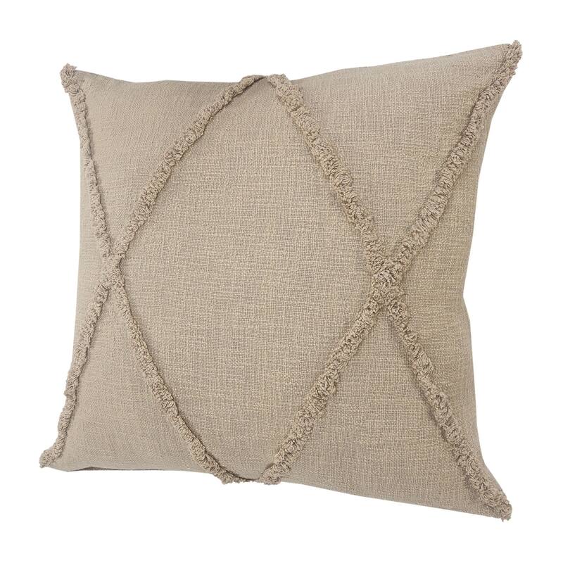 20" Taupe Hand Woven Diamond Tufted Square Throw Pillow