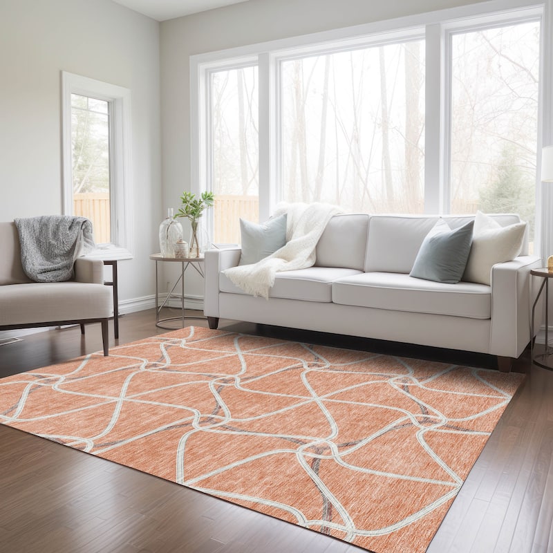 Machine Washable Indoor/ Outdoor Contemporary Links Chantille Rug