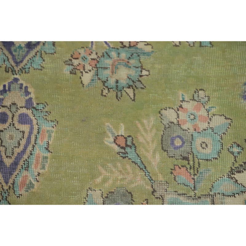 Hand Knotted Oriental 100% Wool Carpet Traditional Floral Green Tabriz Area Rug - 9' 5'' X 6' 5''