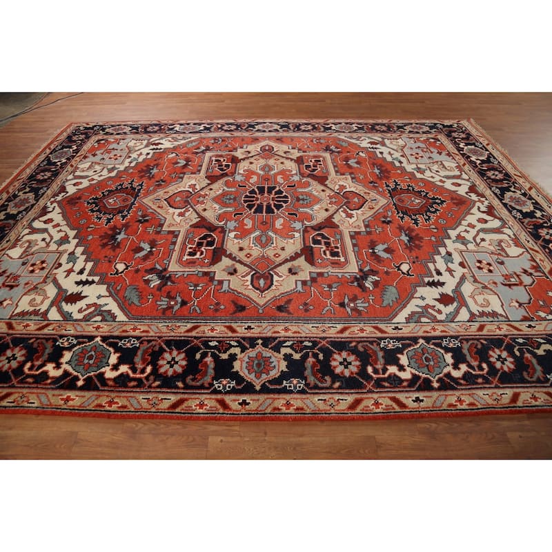 Geometric Heriz Serapi Oriental Area Rug Handmade Wool Carpet - 9'0"x 11'9"