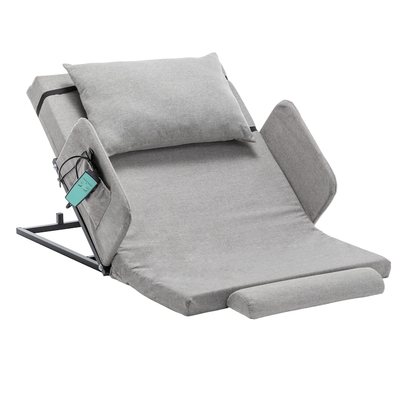 Electric Adjustable Bed Backrest with Safety Rails - 300 lbs Capacity, 68° Lift Range for Elderly & Patient Care - Grey