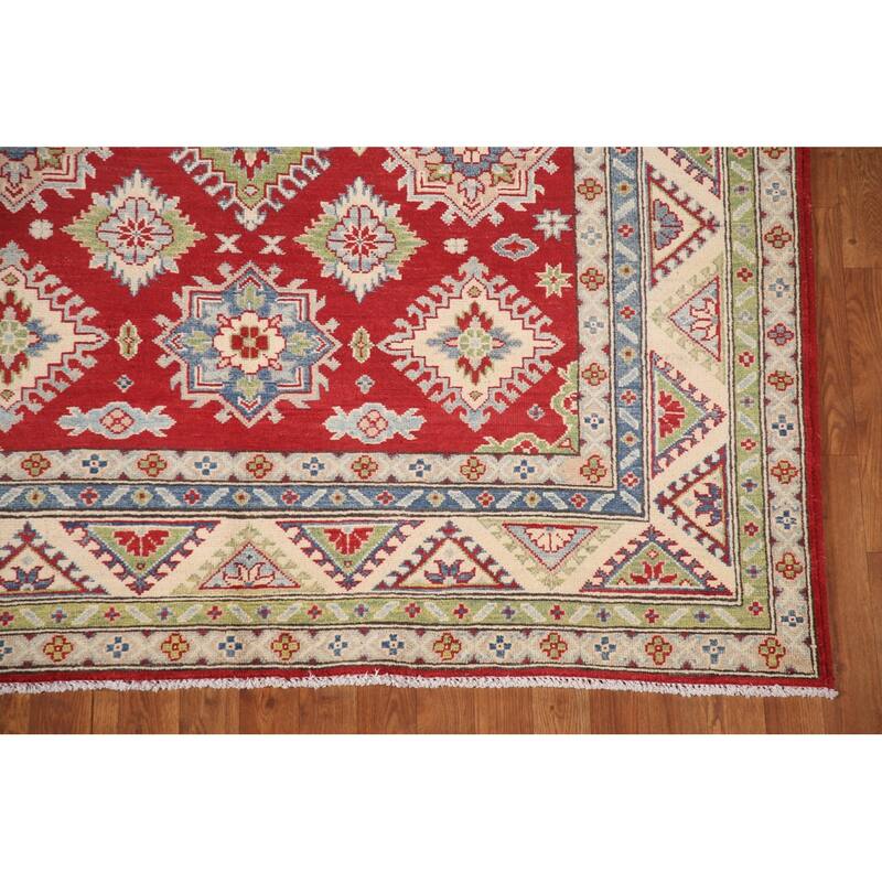 Geometric Red Kazak Oriental Area Rug Handmade Wool Carpet - 5'8" x 7'10"