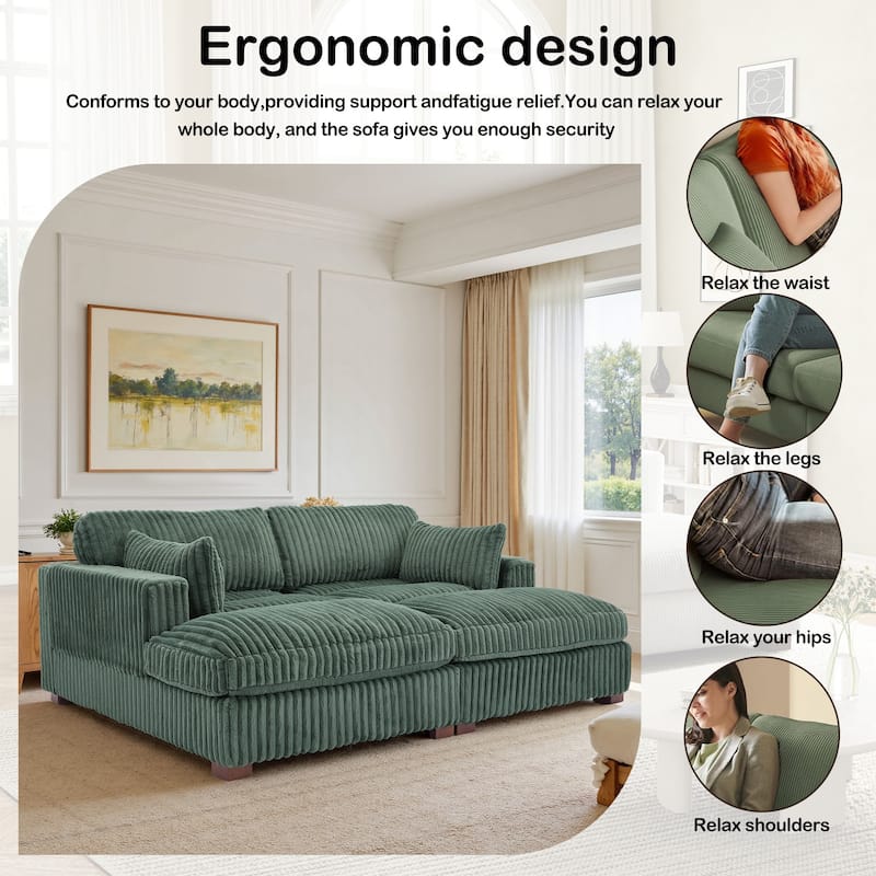 82" W Plush Corduroy Modular Sectional Sofa Chaise Lounge