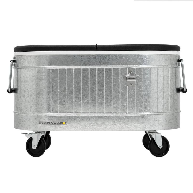 Permasteel 80-Qt Galvanized Steel Rolling Cooler with Wheels - Galvanized Steel