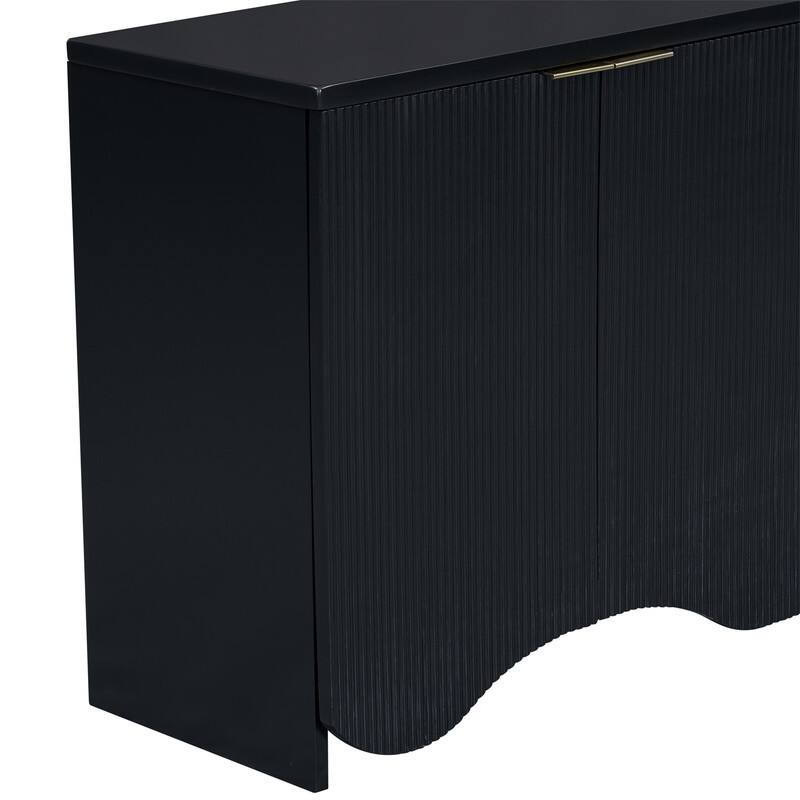 Wavy Design Sideboard with 4 Doors and Adjustable Shelves, Buffet Cabinet Accent Storage Cabinet with Vertical Stripes