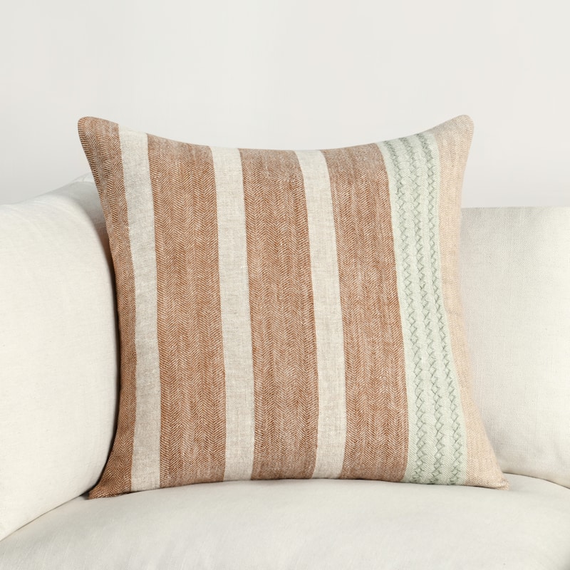 Villa by Classic Home Cherry 22" Belgian Linen Blend Throw Pillow - Hazel Brown