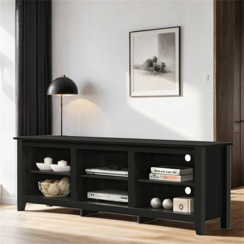 70" TV Stand with Open Shelves and Cable Management - Black