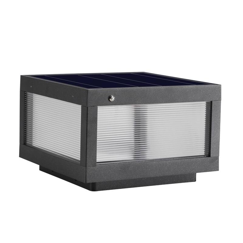12" Black Solar Powered LED Post Cap Light, Modern Outdoor LED Fence Light for Pathways, Decks and Patios