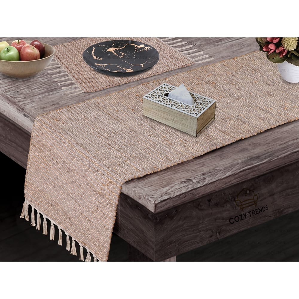 Hand Woven Cotton Tabletop Table Runner | Reversible | Machine Washable | 15''x72'' - 15''x 108''