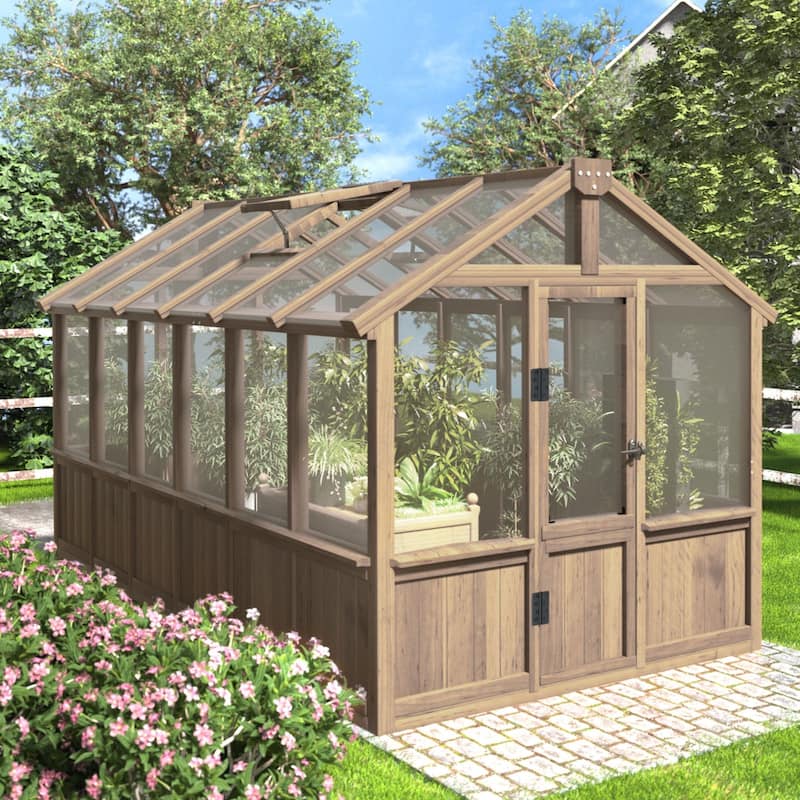VEIKOUS Walk-in Wooden Greenhouse for Outside, Garden and Backyard, Light Mocha Brown - 6'×12'