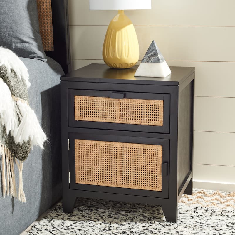 SAFAVIEH Dalia Coastal 1-Drawer 1-Door Nightstand - Black/Natural
