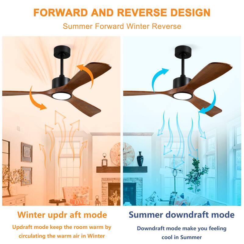 52" Downrod Ceiling Fan with Light and Remote,Reversible DC Motor,for Living Room Bedroom Patio - 52 Inches