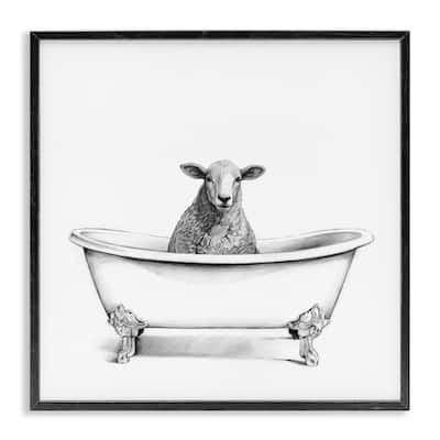 Stupell Wooly Sheep in Bath Tub Farm Animal Bathroom Framed Wall Art,12x12 - White