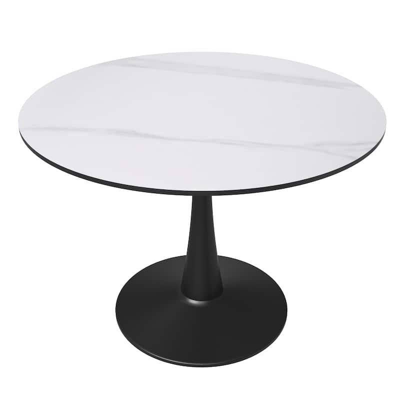 LeisureMod Round Dining Table 40" Sintered Stone Tabletop - White