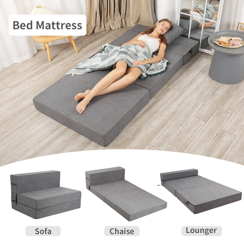 Futon Sofa Bed, High-Density Memory Foam Sofa Bed with a Fluffy Pillow, Folding Floor Couch Guest Bed, Dark Grey