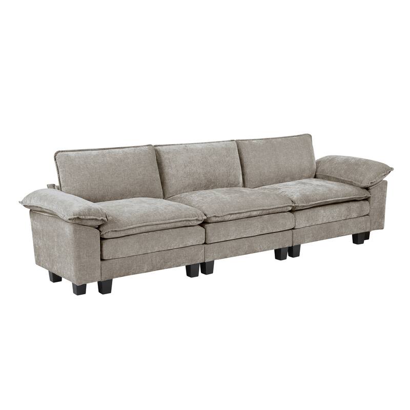 Terra 120.5" Chenille Living Room Sofa - Wood Finish Exposed Feet - Dark Pewter