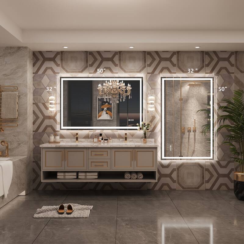 Frameless LED Front Light and Backlit 3 Colors Dimmable Anti-Fog Wall Bathroom Vanity Mirror