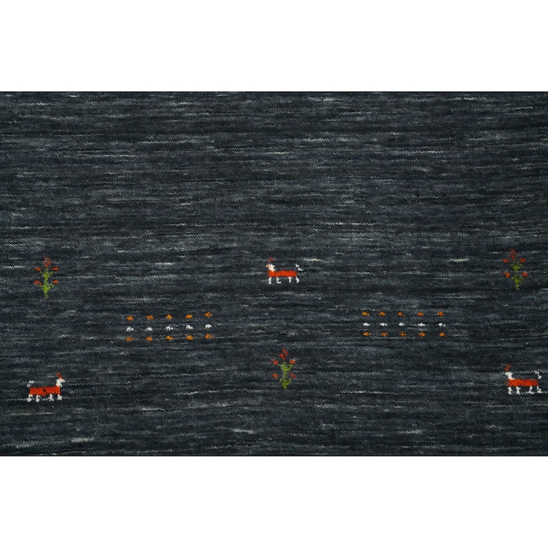 Hand Knotted Oriental 100% Wool Carpet Tribal Animal Pictorial Navy Blue & Blues Gabbeh Area Rug - 4' 11'' X 3' 0''