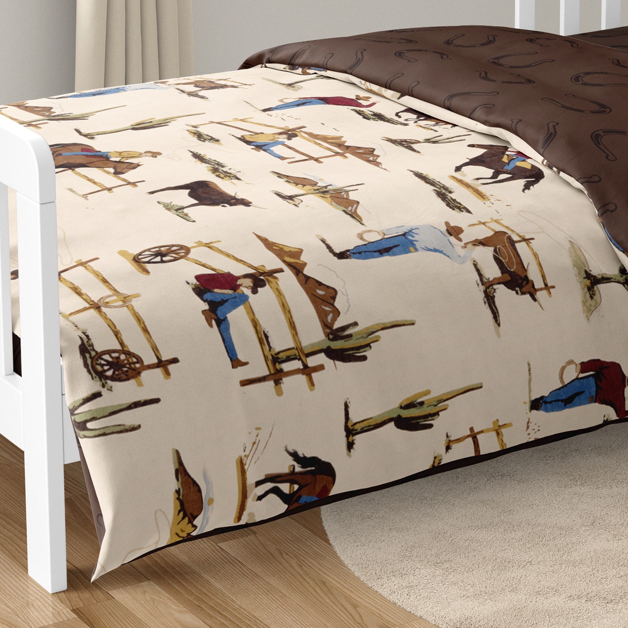 Sweet Jojo Designs Brown Western Cowboy Boy 5p Toddler Size Comforter Set Wild West Horseshoe Southern Charm Horse Cow Animal Multicolor