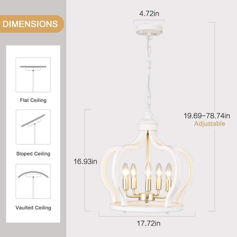 5-Light Candlestick Crown Hanging Linear Chandelier Lighting Fixture for Kitchen Island