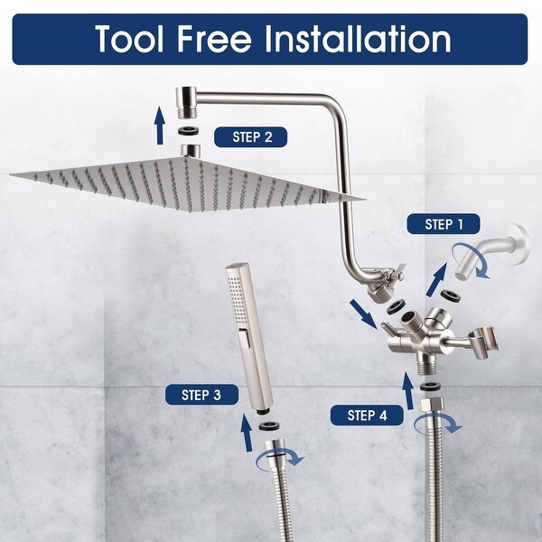12'' Rainfall Shower Head with Handheld, 12'' Z-shaped