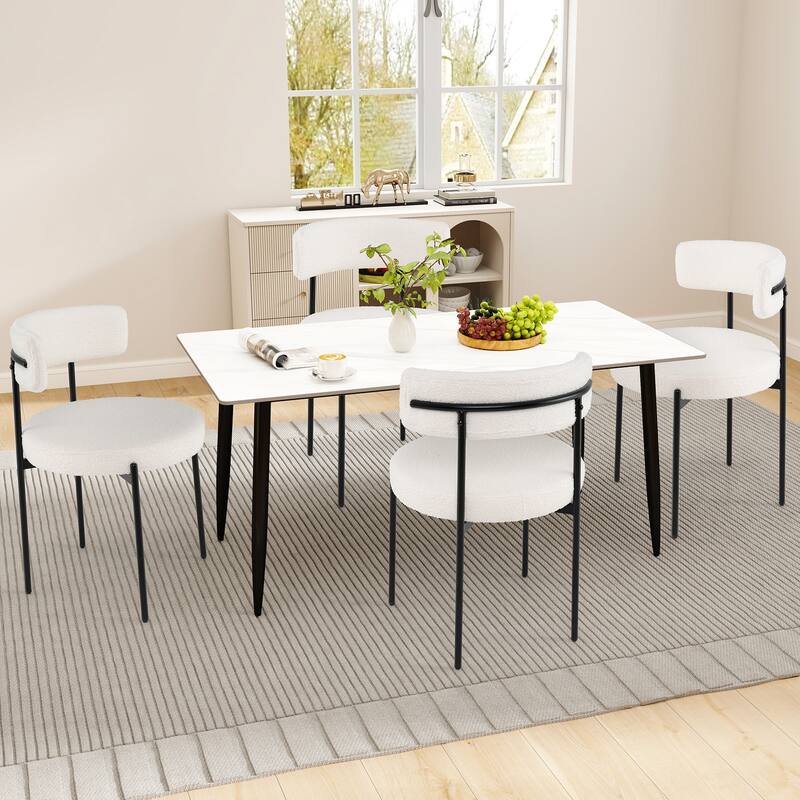 Boucle Dining Chair with Curved Backrest and Metal Legs Set of 2-White - Multi