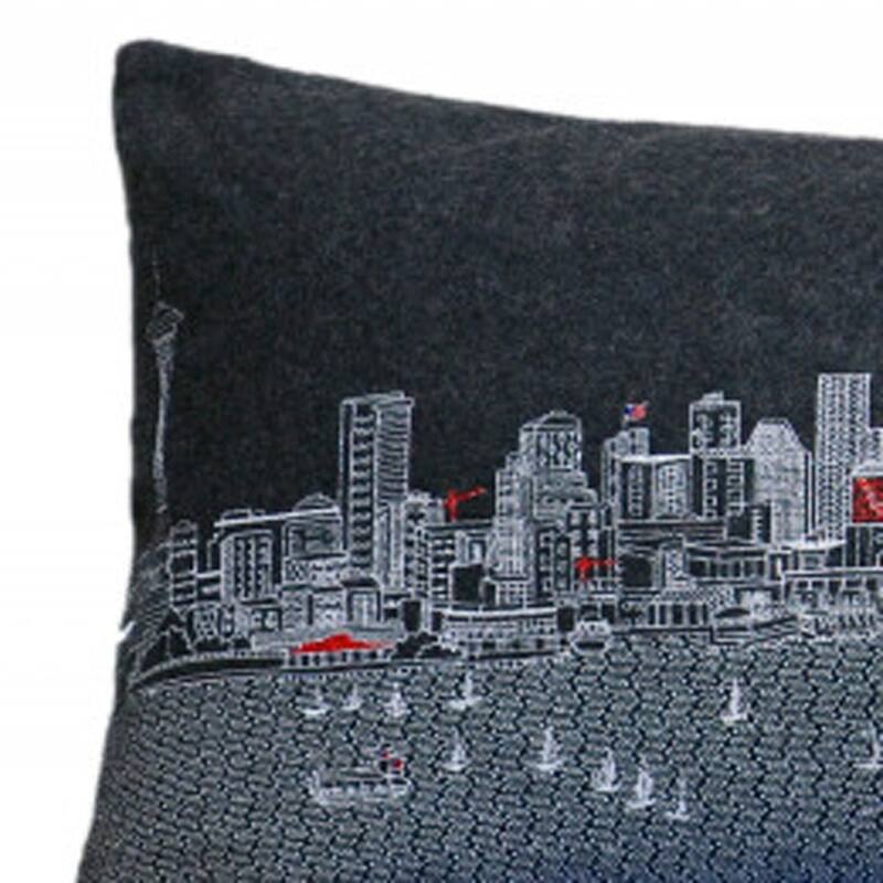 HomeRoots 46" Black Seattle Nighttime Skyline Lumbar Decorative Pillow