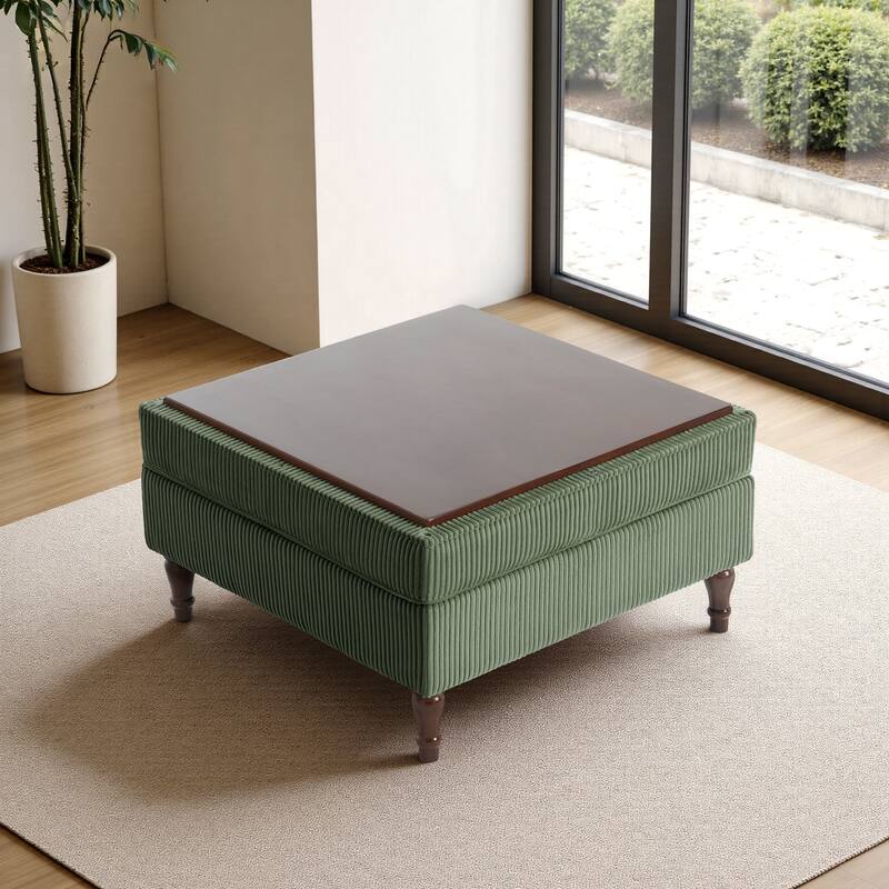 Modular Corduroy Tufted Storage Ottoman with Reversible Tabletop