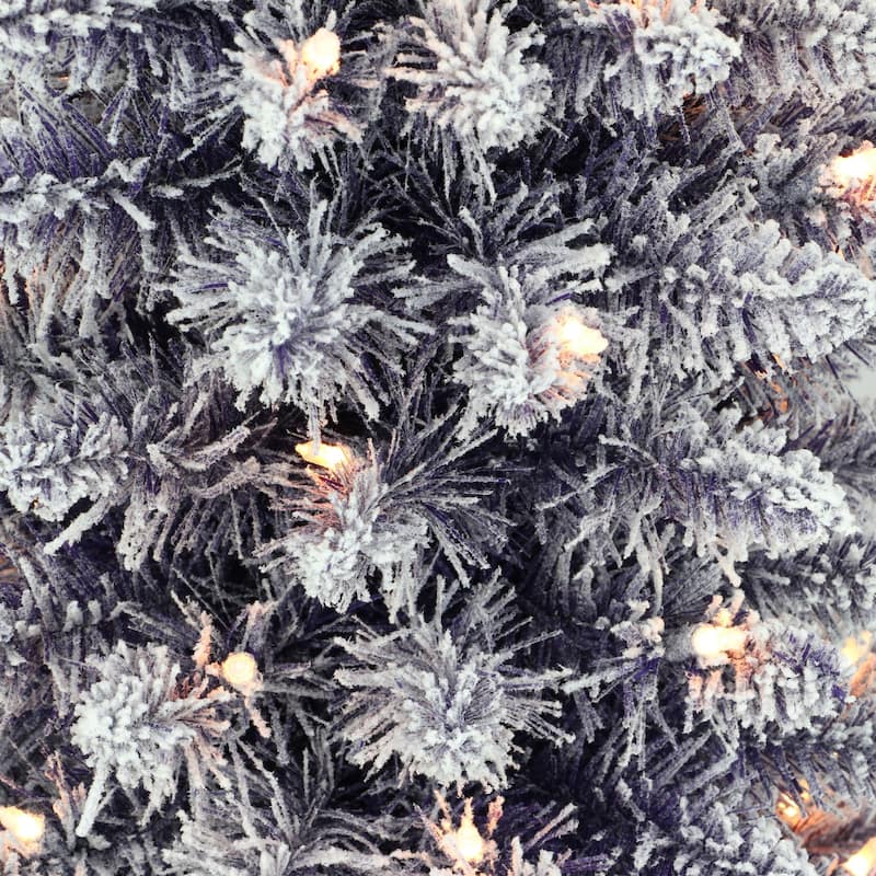 6.5' Flocked Fashion Purple Pencil Artificial Tree Clear Lights - 6.5 Foot