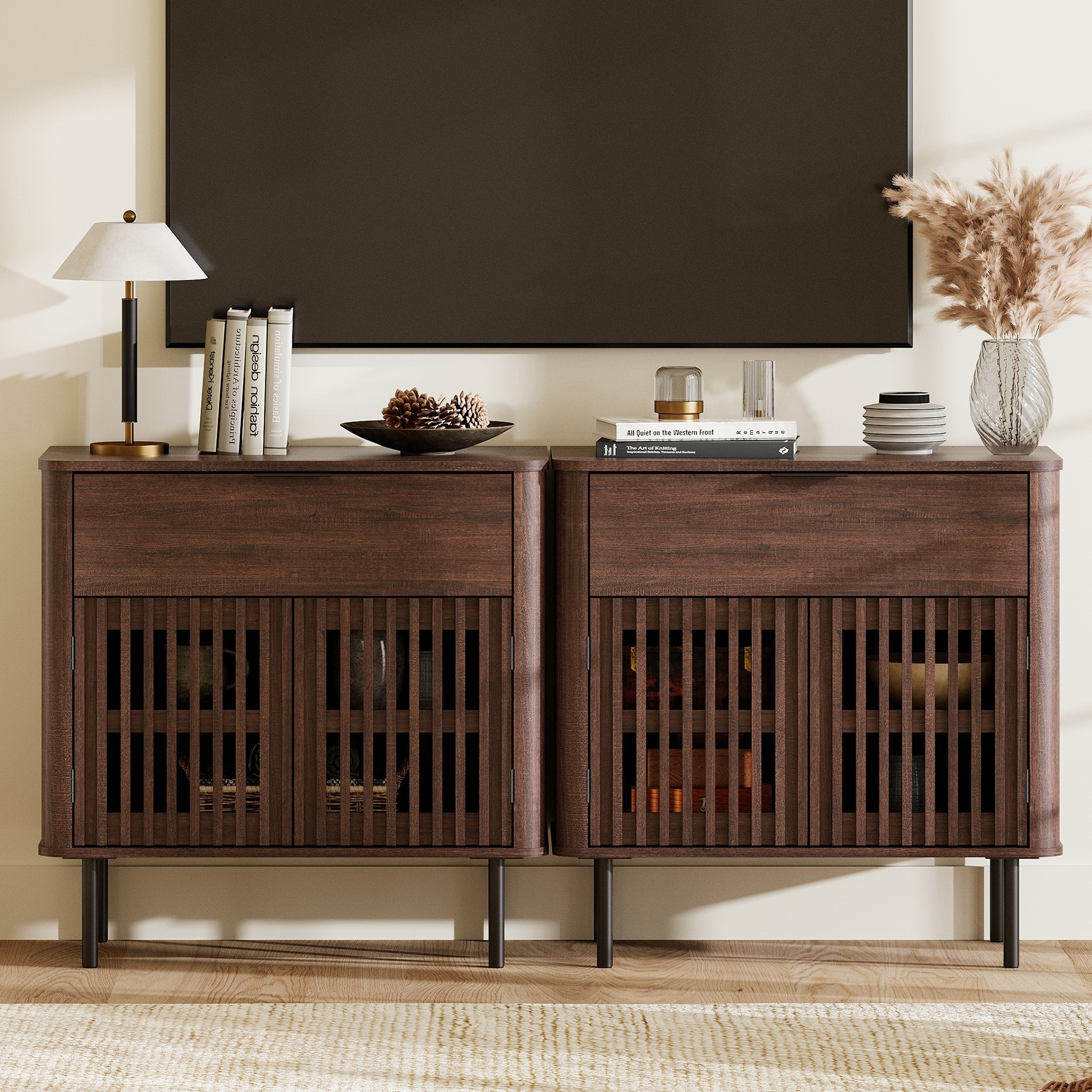 WAMPAT TV Stand for Living Room, Modern Entertainment Center with Storage