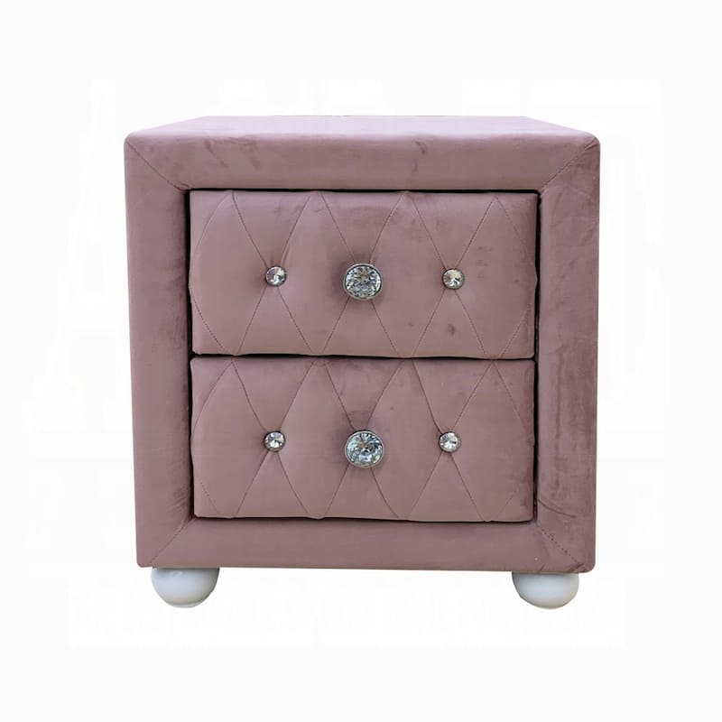 Fabric Upholstered Nightstand, Living Room Side Table with 2 Storage Drawers, Wooden Coffee Table with Rounded Legs