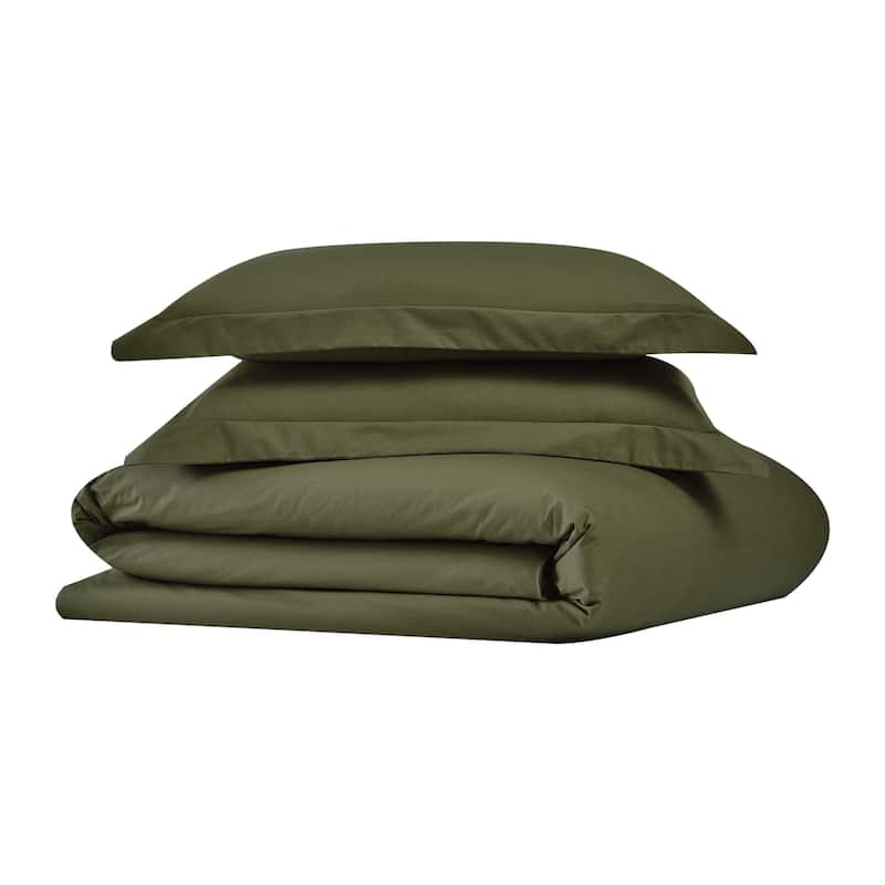 Cannon Classic Cotton Solid Percale Duvet Cover Set - Olive Green - Twin - Twin XL