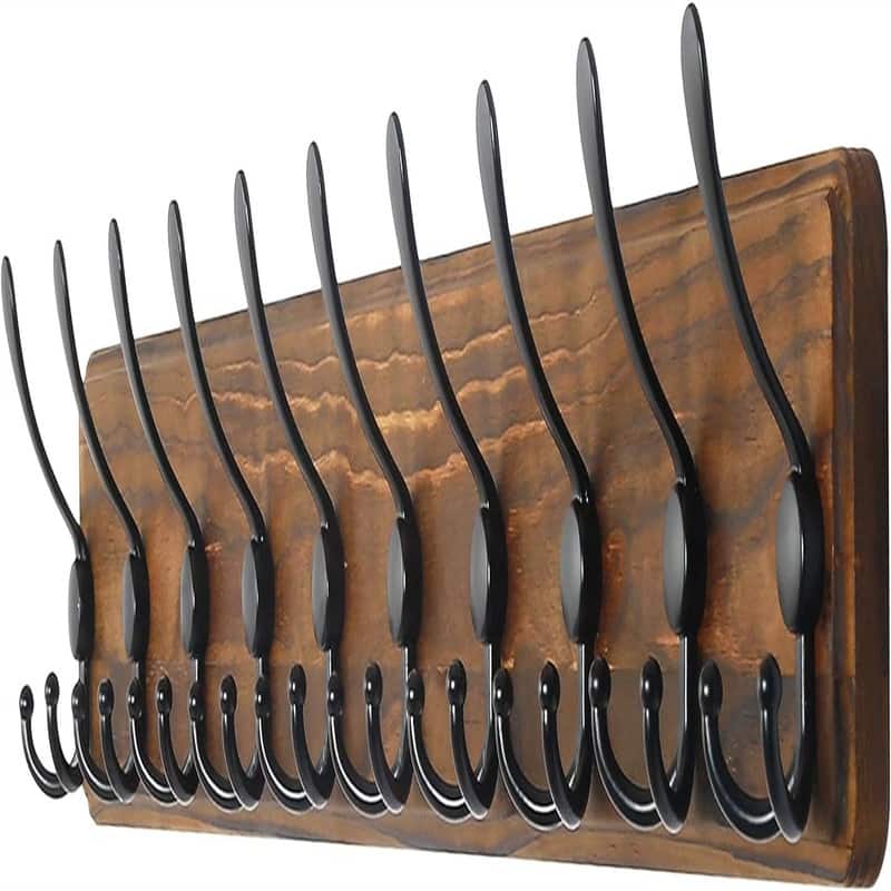 Wall Mounted 10 Tri Hooks - 39 x 5.25 x 3 - Brown