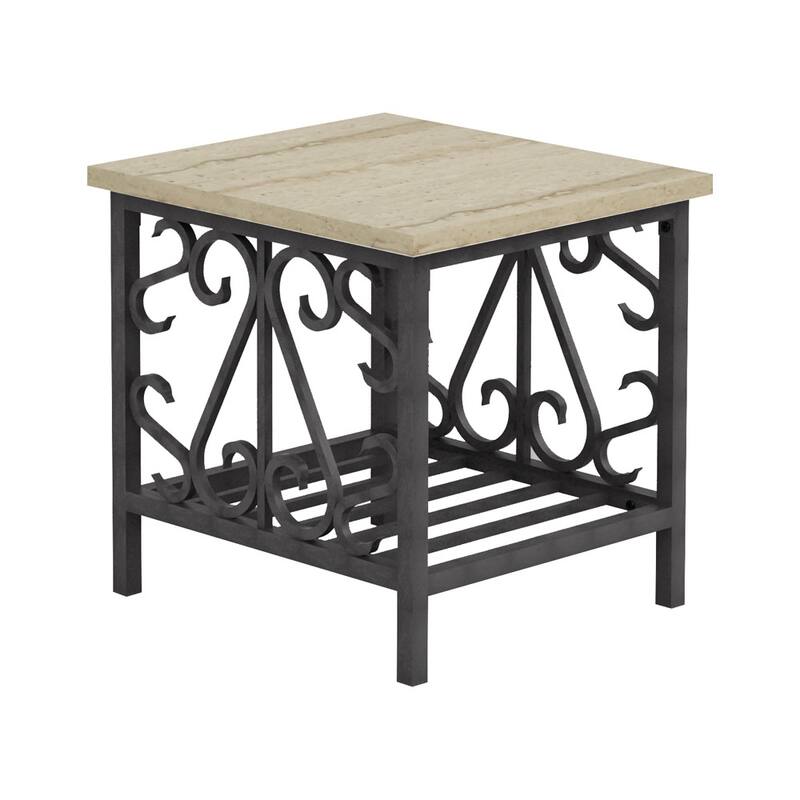 3-Piece Occasional Table Set Coffee Table And 2 End Tables Faux Marble Metal - Black