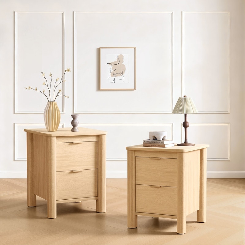 Spruce & Spring Modern Farmhouse 2-Drawer Nightstand with Round Legs