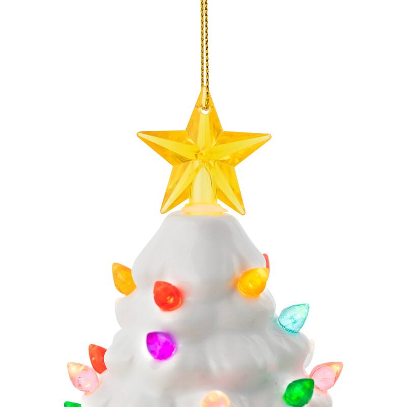 Mini LED Lighted Retro Christmas Tree with Gold Star Ornament - 5.25" - White