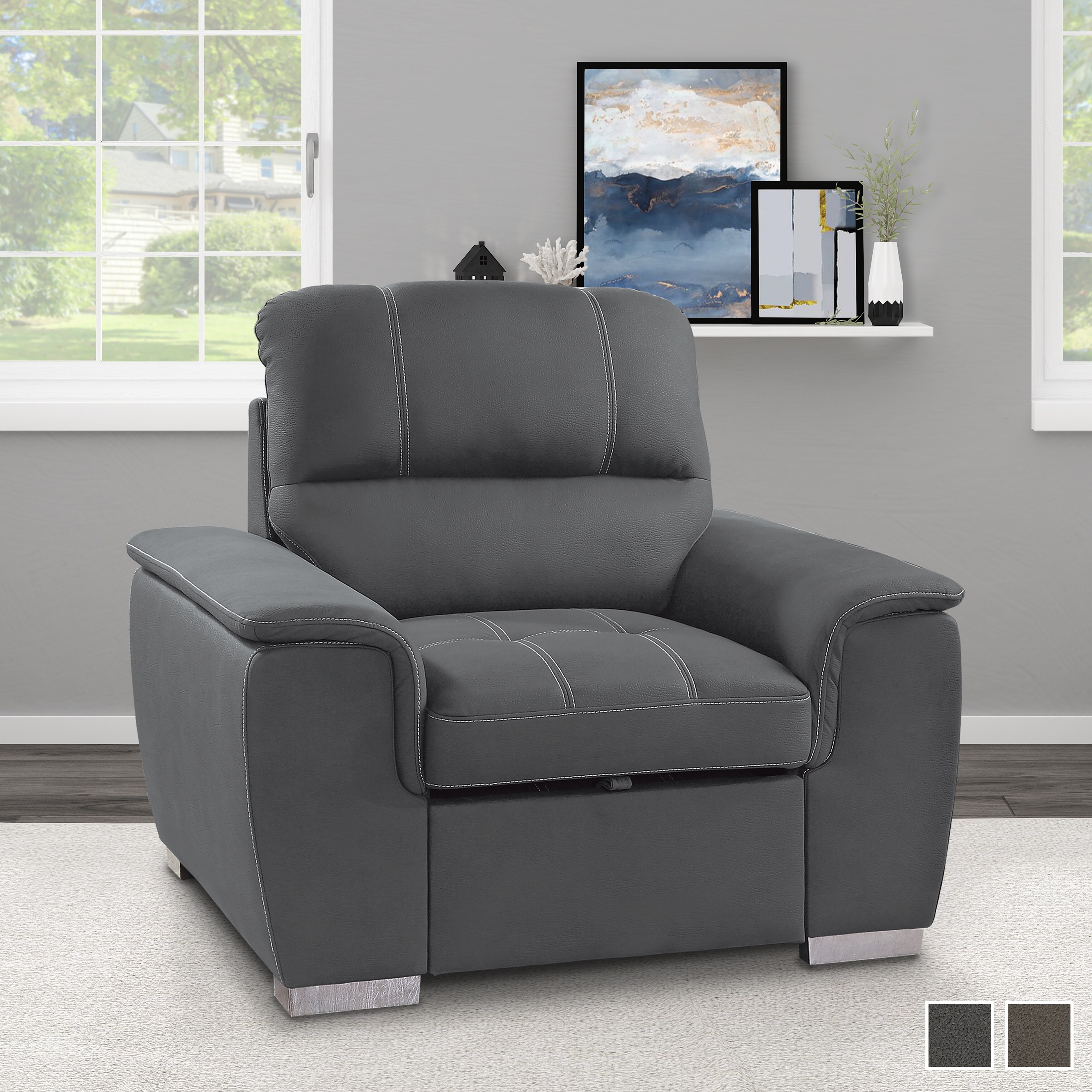Shop Gilberts Chair With Pull Out Ottoman On Sale Overstock 31455179 Grey
