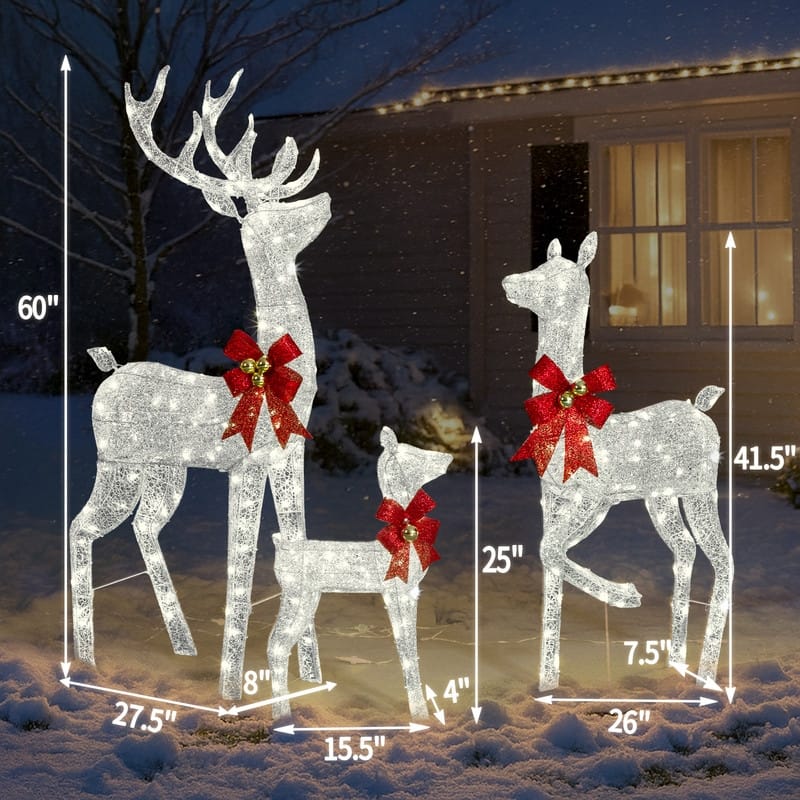 3-Piece Lighted Christmas Reindeer Family Set Outdoor Decorations Weather Proof Sparkling Deer Family