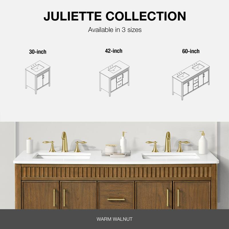 OVE Juliette Warm Walnut Bathroom Vanity with White Quartz Top