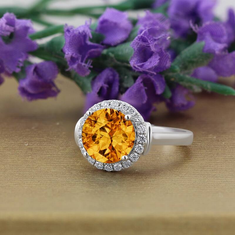 Auriya 3 5/8ct Round Citrine and Halo Diamond Engagement Ring 1/4ctw 14k Gold