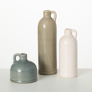 Sullivans Set of 3 Ceramic Jug Vases 10"H, 7.5"H & 4"H Off-White, Blue & Green