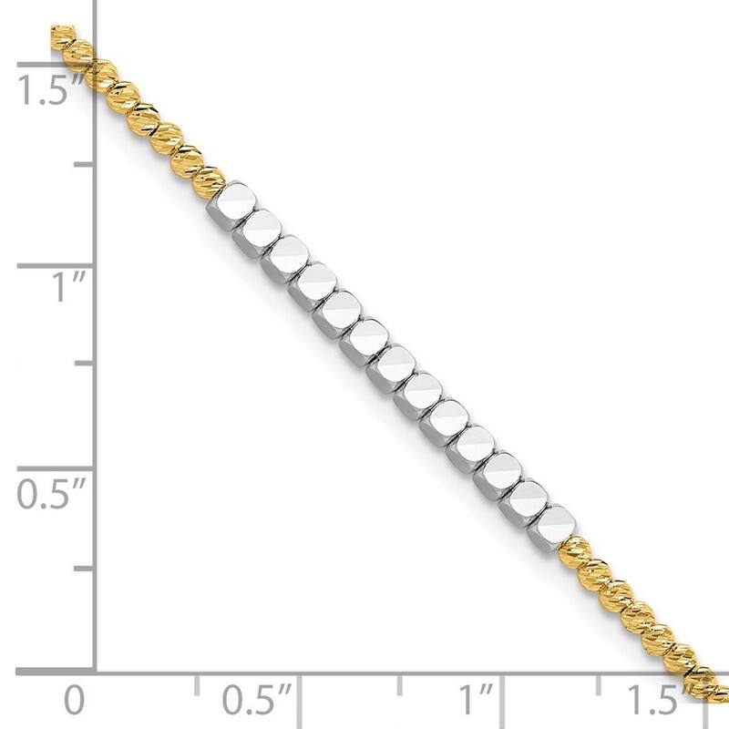 Curata 14k Two tone Gold 7.5" 2.3mm Diamond Cut Beaded Bracelet