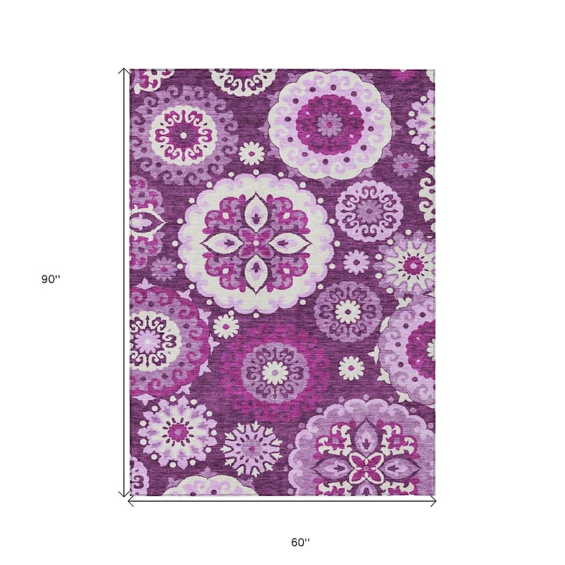 HomeRoots Floral Medallion Transitional Rectangle Outdoor Rug