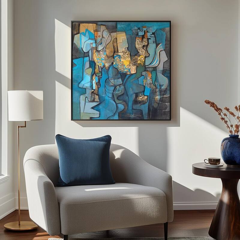 Framed Blue Modern Abstract Wall Art