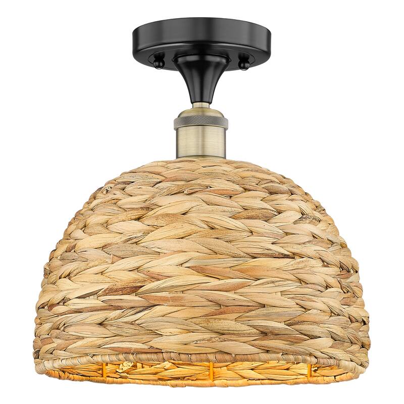 Innovations Lighting Endless Possibilities Edison - Woven Rattan - 1 Light 12" Semi-Flush Mount - Black Antique Brass