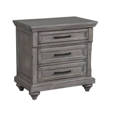 Oak Gray 3 Drawer 18 in. W Nightstand with Bar Metal Handles