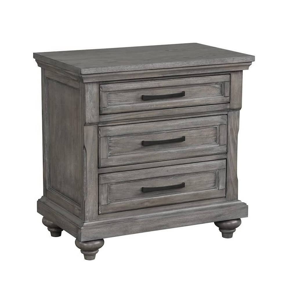 Oak Gray 3 Drawer 18 in. W Nightstand with Bar Metal Handles