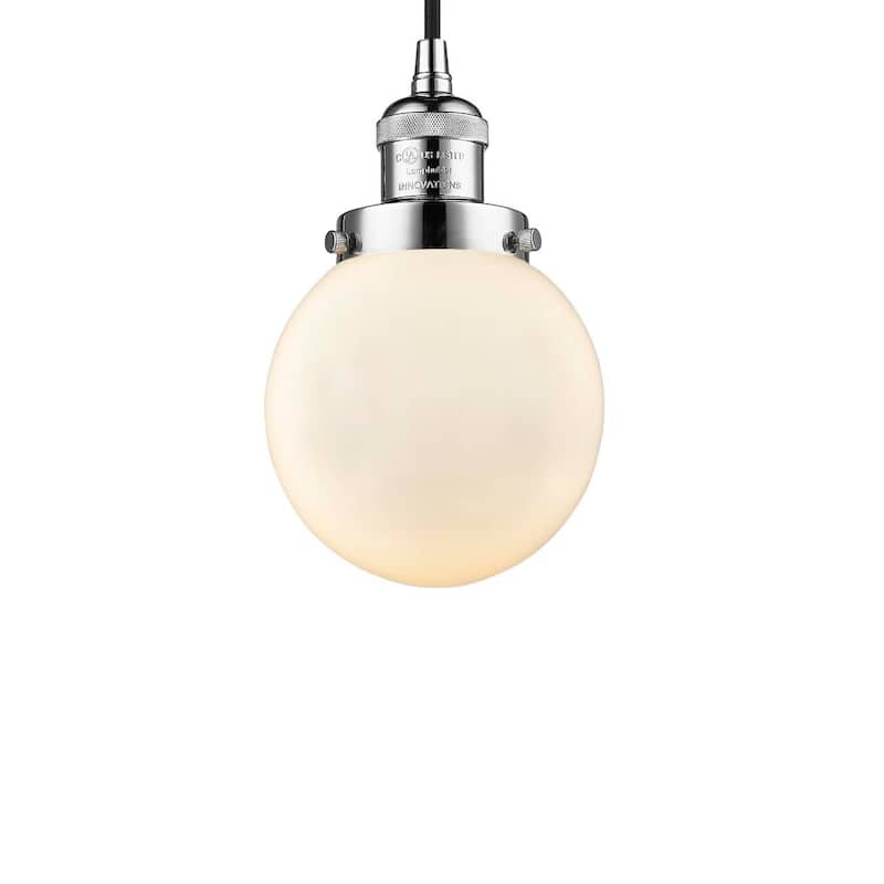 Innovations Lighting Beacon Single Light 6" Wide Mini Pendant with - Polished Chrome / Matte White Cased